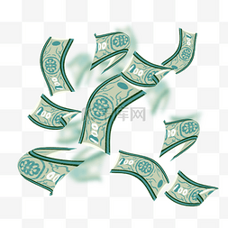 漂浮纸币金币飞舞绿色金钱