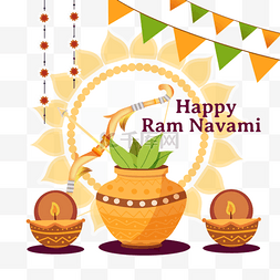 Shri Ram Navami Lamna米油灯和瓦片瓶例