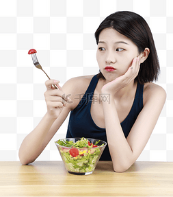 女生吃蔬菜沙拉
