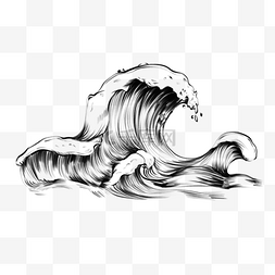 海浪素描图片图片_素描风格铅笔画黑色波浪海景海浪