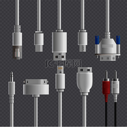 usb电脑线图片_现实的电缆连接器类型透明设置与