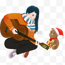 圣诞节女孩小熊弹吉他乐器