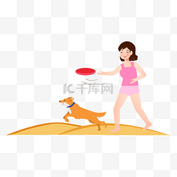 动物游戏图片_海滩运动抛飞盘矢量图
