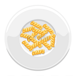 螺旋通心粉图片_意大利面食螺丝在盘子上的插图。