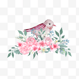 中国风格粉色花鸟画桃花玫瑰