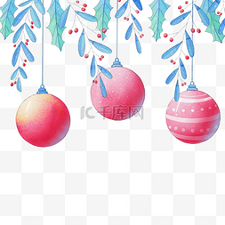 装饰球球图片_水彩圣诞装饰球与叶子