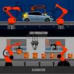 自动化水平横幅设置汽车生产符号平面隔离矢量插图自动化横幅集