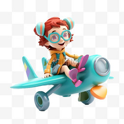 小人坐纸飞机图片_3D立体卡通儿童坐飞机童真童趣