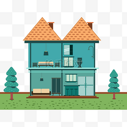 扁平风格房屋横截面卡通房屋