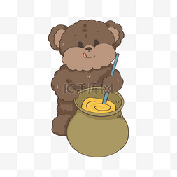 吃蜂蜜的可爱泰迪熊插画