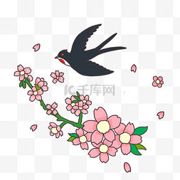 花朵燕子图片_春天花朵燕子手绘卡通元素