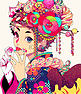 A colorful illustration of an anime girl made of sweets.	