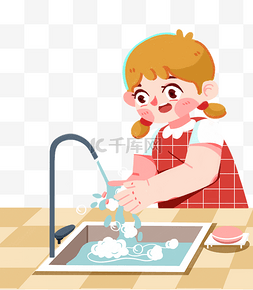 全国洗手日小女孩洗手