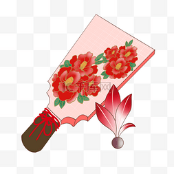 新年喜庆红扇子图片_羽子板日本传统风格花卉图案粉色