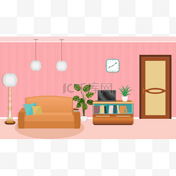 明亮的颜色客厅室内与家具.