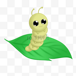 绿色桑叶上的蚕虫