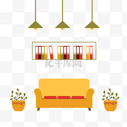 客厅q版图片_客厅房间起居室扁平风格黄色沙发