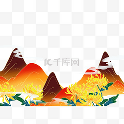 秋天山水风景图片_国潮秋天秋季菊花景色风景山水重