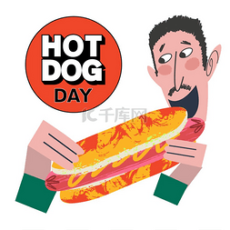 热狗香肠面包图片_热狗日快餐一个男人有一个大热狗