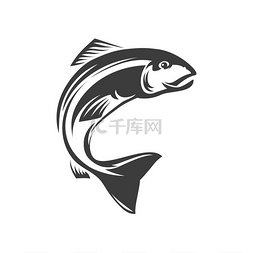 炭图片_三文鱼鳐鱼孤立的渔业吉祥物单色