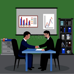 金融背景装饰图片_两个商人在办公室握手人力资源平