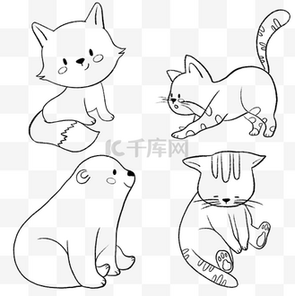 线描动物狐狸猫咪