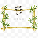 爬竹竿的熊猫竹子花卉边框