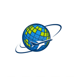 邮政公司图片_飞机和世界地球图标、旅行社或航
