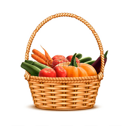 蔬菜广告矢量素材图片_柳树柳条篮一个把手装满了新鲜的