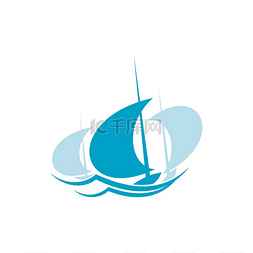 蓝色航海标志图片_海浪上的帆船孤立的游艇运动俱乐