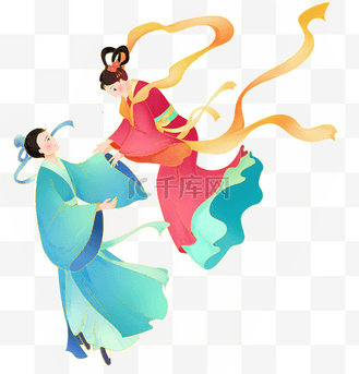 七夕牛郎织女企业vip免费下载免抠元素敦煌飞天仙女天女菊个人vip和