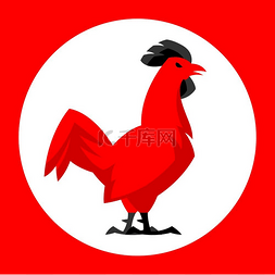 卡通小鸡农场图片_小鸡徽章红色公鸡的风格化插图小