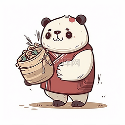 小熊猫png图片_背着大米的小熊猫