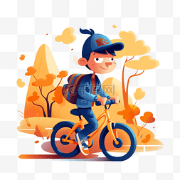 骑自行车插画图片_卡通运动创意元素骑自行车
