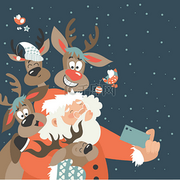 可笑至极图片_圣诞老人和驯鹿采取自拍照