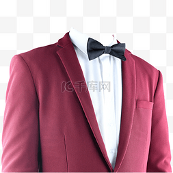 领结白衬衫红西装摄影图