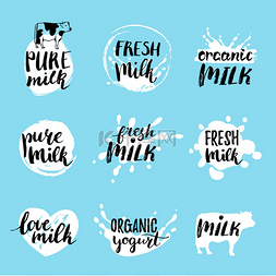 酸奶牛奶图片_牛奶的标志或标签集