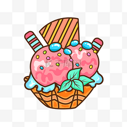 奶油冰淇淋图片_卡通奶油球冰淇淋甜点