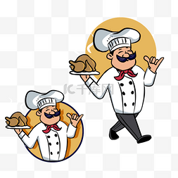人物厨师卡通男图片_端着鸡的烹饪主厨插图