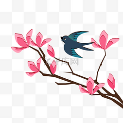 春天树枝燕子花朵