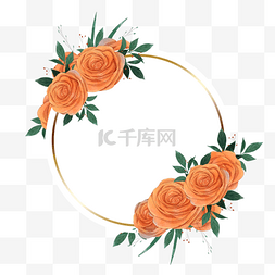 橙色水彩花卉婚礼边框