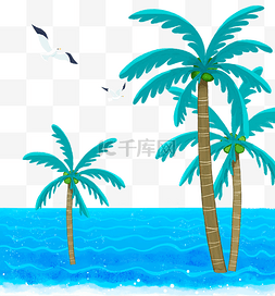 夏季海边椰子树海鸥
