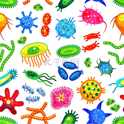 微生物科学图片_白色的微观细菌无缝图案，微生物