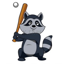 卡通浣熊动物设计图片_微笑的灰色卡通浣熊棒球运动员角