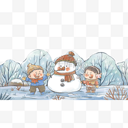 大雪人物图片_大雪节气冬天风景儿童玩耍雪人