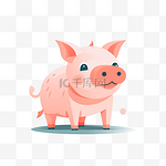 可爱卡通手绘免扣动物扁平插画素材小猪