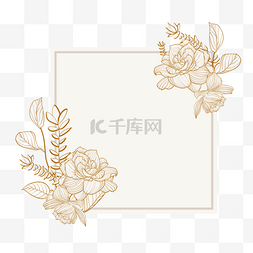 线稿插画背景图片_金色线稿花卉植物边框