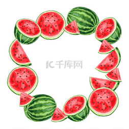 夏季新鲜西瓜图片_用西瓜和西瓜片做成框架夏季水果