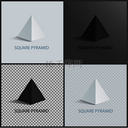 金字塔插图图片_设置在暗光和透明背景上的方形金
