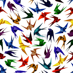 燕子折纸图片_五颜六色的折纸纸燕子鸟无缝图案